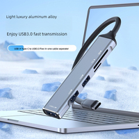BOORUI T06 Hub USB 3.0 Type-C portable avec 5 à 8 ports, lecteur de carte haute vitesse, sortie vidéo en alliage d'aluminium, en stock