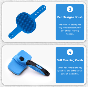 6PCS Portable Plastic Cat & Dog Brush <b>Grooming</b> Set with Self-Cleaning Comb Rake Bath Brush Nail Clipper & File - Product Image 4