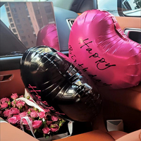 Vente en gros de ballons en aluminium noir rose rouge de 18 pouces en forme de coeur impression de joyeux anniversaire pour la décoration de fête d'anniversaire ballons