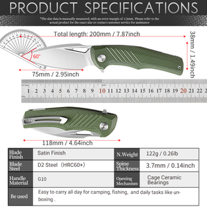 Couteau de poche LONSDOW D2 en acier inoxydable, couteau de précision pour la chasse, le camping en plein <span class=keywords><strong>air</strong></span>, le bricolage, couteau pliant de qualité EDC G10 - Product Image 6