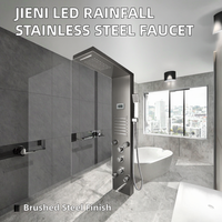 Colonne de douche LED effet pluie en acier inoxydable avec mitigeur de salle de bain finition chromée, jets de massage et surface brossée, ensemble de pulvérisation pluie