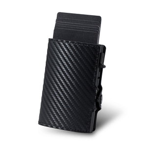 Slim Minimalist Carbon Fiber PU Leather Smart Credit Smart <b>Wallet</b> Portefeuille En Fibre De Carbone Mini RFID Pop up Card <b>Holder</b> - Product Image 2