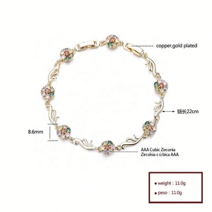 สร้อยข้อมือแฟชั่นสีสวยหรูหราสำหรับผู้หญิง รุ่น HengDian HBr1956788 ชุบทอง 18K ประดับด้วยเพชรคิวบิกเซอร์โคเนียคุณภาพสูง AAA ดีไซน์ดอกไม้ - Product Image 6