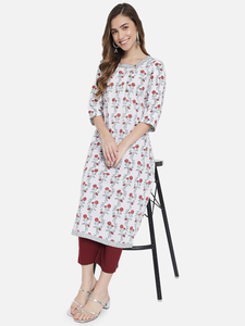 Nouvel arrivage : Ensemble Kurti en coton à imprimé floral fait main pour femme, coupe ample, robe midi avec fermeture boutonnée pour le quotidien - Product Image 4