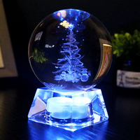 Boule de cristal gravée au laser faite à la main avec un design du système solaire en 3D, base LED colorée, boîte cadeau