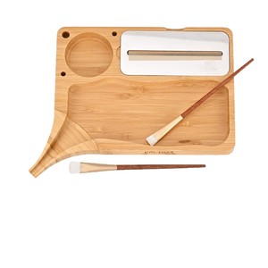 Plateau à cigarettes transfrontalier en bambou et bois, base carrée en bois massif avec entonnoir et plateau de rangement pour tabac. - Product Image 5