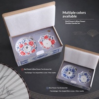 Ensemble de filtres à thé en porcelaine bleue et blanche de type parapluie, filtre à café avec infuseur à matcha, nouveau style chinois, cadeau