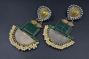 Traditional Antique Handmade Dual Tone Vintage Earrings <b>Stud</b> Earring Brass Material Fashion Jewelry for Girls and Women - Product Image 2