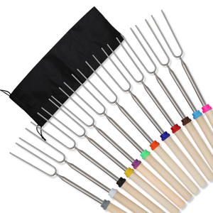 Tay cầm bằng gỗ Kính thiên văn BBQ ngã ba <span class=keywords><strong>Marshmallow</strong></span> rang Gậy ngửi gậy 31 đến 81cm ngoài trời - Product Image 3