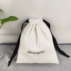Custom Color Reusable Custom Logo Printed White Cotton Drawstring Cover Bag Gift <b>Pillow</b> Dust Pouch Organic Dust Bag - Product Image 5