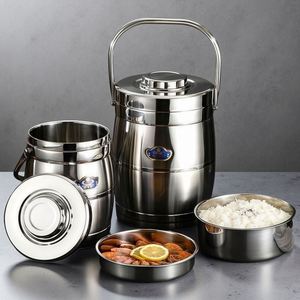 Lonchera Térmica de Acero Inoxidable de Alta Calidad, 2L, Plateada, en Forma de Tambor, 3 Niveles, con Juego de Cubiertos, Hermética - Product Image 1