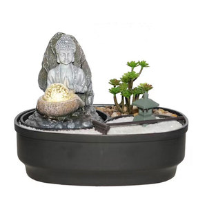 La fontaine de bouddha de jardin zen de table personnalisée comprend un lac de roches de sable et un bonsaï - Product Image 3