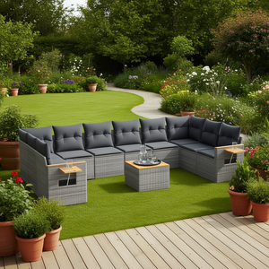 Conjunto de Sofás Modulares de Ratán PE Gris para Jardín, 8 Plazas, Muebles de Exterior, Diseño Contemporáneo - Product Image 2