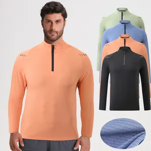 Men Dry-Fit Active Quarter Zip Long Sleeve Shirts Athletic Performance Pullover