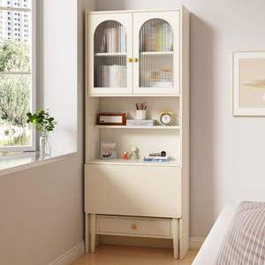 NKAHS – bibliothèque moderne en bois, bureau combiné à 4 étagères avec portes en verre et espace de rangement, meubles de chambre à coucher, design scandinave - Product Image 4