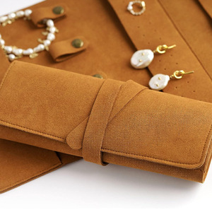 Cross-border microfiber portable multi-functional jewelry roll <b>bag</b> for earrings, rings, <b>studs</b>, necklaces, and watches. - Product Image 2
