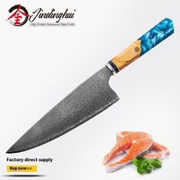 Japanse Stijl Damascus Staal Klein Keukenmes Scherp Snijden Vlees En Sushi Groenten Gemaakt Van Metaal Met Houten Handvat