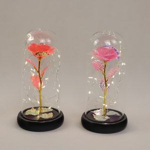 Rose préservée à la main dans un dôme en verre transparent avec éclairage LED Cadeau unique pour toute occasion Fleurs artificielles - Product Image 1