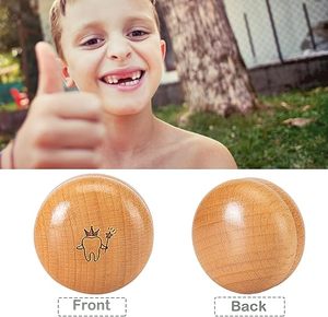 Boîte commémorative de perte de dents d'enfant sculptée lisse ronde en bois cadeau pour garçons et filles boîte de <span class=keywords><strong>rangement</strong></span> de fée des dents - Product Image 5