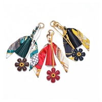 Gantungan Kunci Kulit PU Motif Bunga Matahari Bohemian, Syal Geometris Warna-warni, Liontin Tas, Ornamen Kunci Mobil, Grosir