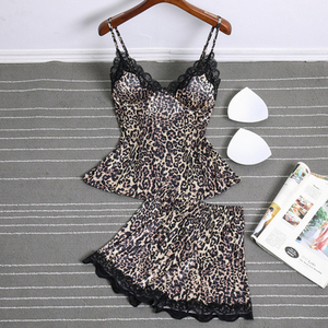 <span class=keywords><strong>Chic</strong></span> femmes Satin pyjama ensemble glace soie dentelle garniture vêtements de nuit Lingerie été court pyjamas décontracté à pois vêtements de nuit