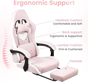 Chaise de jeu 1 pièce Livraison gratuite Anji Pink Fabric Rocker Racing Ergonomic Gamer Swivel Rolling Computer Chair for Office Use - Product Image 2