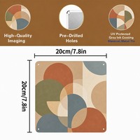 Peinture sur panneau en aluminium avec formes géométriques Morandi, décoration murale en métal, impression artistique en aluminium, carré 20 cm