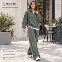 Ensemble de survêtement décontracté pour femme : Sweat-shirt demi-zip oversize et pantalon large – Idéal pour l'hiver – Vente en gros personnalisée