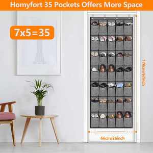 35 Grid Linen Door Rear <b>Hanging</b> Bag Door Back Ankle Sock Buggy Bag Applicable to Kitchen and Bedroom, Etc. - Product Image 2