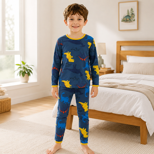 Ensemble de <span class=keywords><strong>pyjama</strong></span> dinosaure pour enfants en coton extensible, vêtements de nuit pour garçons, manches longues, vêtements de détente doux et respirants, étiquette privée OEM personnalisée - Product Image 3