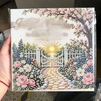 Kit de Peinture Diamant Acrylique DIY avec Cadre, Forme Carrée/Rectangulaire, Motif Montagne, Coucher de Soleil, Paysage Floral, Peinture Complète pour Salon