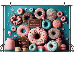 Custom Donut Backdrop Huge Pink Doughnut Decor Newborn 1st Birthday Photography Backgrounds Kids Photo Banner