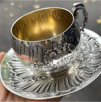 Taza de Té de Plata Pura Grabada a Mano con Asa, Taza de Café de Plata Antigua, Copa de Vino, Se Acepta Logotipo Personalizado