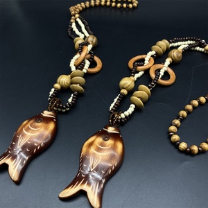 Collana Lunga in Legno Stile Bohemien per Uomo, Collana <span class=keywords><strong>con</strong></span> Ciondolo a Pesce Stile Retrò Boho, Gioielli <span class=keywords><strong>Maschili</strong></span> <span class=keywords><strong>con</strong></span> Perline - Product Image 5