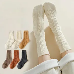 Autumn and winter high quality solid color student lolita women's mid-calf twist socks