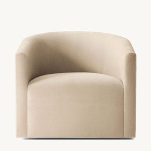 Canapé de sol au design minimaliste en laine d'agneau, fauteuil simple à dossier haut avec accoudoirs, chaise de salon - Product Image 6