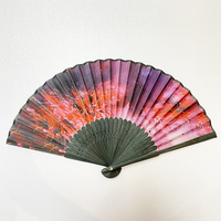Kustom 21cm jepang kain Satin bambu bunga emas kipas lipat tangan untuk hadiah promosi