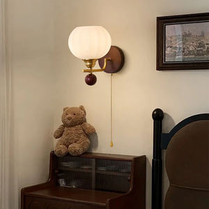 Applique murale nordique rétro, applique de chevet, applique de salon, métal, bois, verre, LED, interrupteur à tirette, haute qualité, applique murale intérieure <span class=keywords><strong>Lumea</strong></span> Crest - Product Image 4