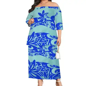 Фирменная торговая марка, оптовая продажа, комплект Pulatasi, полинезийское сексуальное племенное платье макси для клуба, свободная рубашка с открытыми плечами и юбка