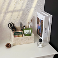 Organisateur de bureau en marbre naturel Calacatta Viola de luxe SAIDKOCC, plateau en pierre multicouche pour stylos, pinceaux de maquillage, bijoux