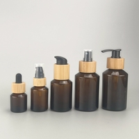 Botol Kaca Amber Miring 30 ml 60 ml 100 ml 120 ml Botol Kosmetik Kaca dan Stoples Krim Wajah Kaca dengan Tutup Bambu