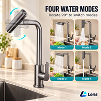 Robinet de cuisine de luxe 3-en-1 en laiton chromé filtré avec douchette extractible, cartouche céramique et bec pivotant à 360° pour usage hôtelier