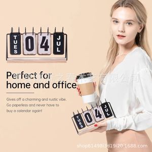 New cross-border 2026 wooden desk <b>calendar</b> stand with wrought iron perpetual <b>calendar</b> base, office flip <b>calendar</b> stand with - Product Image 1