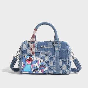 2024 automne nouveau contraste de couleur dessin animé point denim sac trou couture bandoulière sac à main oreiller sac - Product Image 6