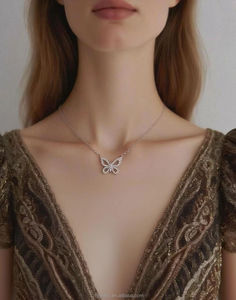 Gioielli di moda in argento 925 18k placcato oro Moissanite catena a farfalla collana pendente per le donne regalo - Product Image 1