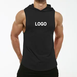 Camiseta sem manga masculina para academia, camiseta de malha com capuz para esportes, musculação, músculos, cortado sem mangas