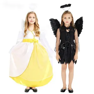 Популярные костюмы Tiktok на Хэллоуин из полиэстера для детей, костюмы с ангелом и демонами на Хэллоуин для девочек с аксессуарами