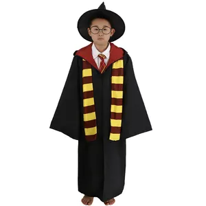 Costumi di Halloween Cosplay Anime Harryer Robe bacchette magiche cappello <span class=keywords><strong>nero</strong></span> cravatta a righe sciarpa mantello per bambini adulti - Product Image 1