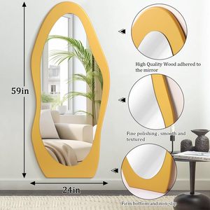 <span class=keywords><strong>Miroir</strong></span> moderne en <span class=keywords><strong>bois</strong></span> doré pleine longueur pour chambre à coucher <span class=keywords><strong>Miroir</strong></span> complet en <span class=keywords><strong>bois</strong></span> avec <span class=keywords><strong>porte</strong></span> surdimensionnée irrégulière et ondulée <span class=keywords><strong>Miroir</strong></span> de sol design - Product Image 4