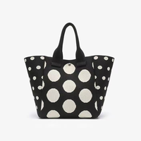 Diseñador personalizado negro puntos blancos bolsa de mano con asa-Venta caliente promocional de compras de viaje bolso de la escuela